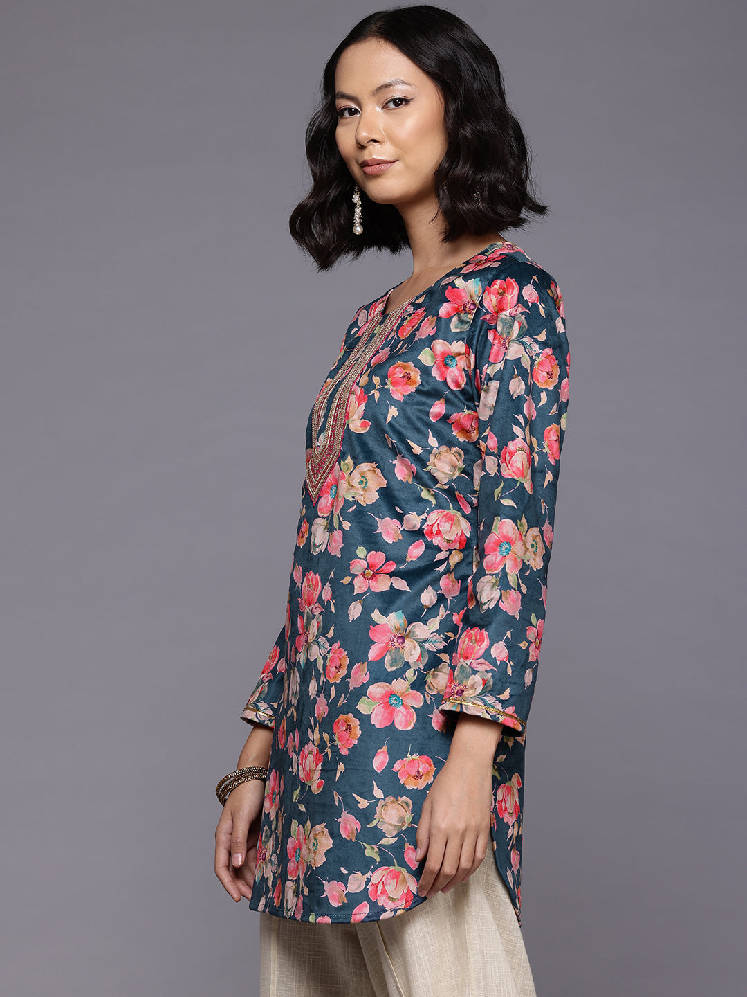 Floral Printed Velvet Tunic