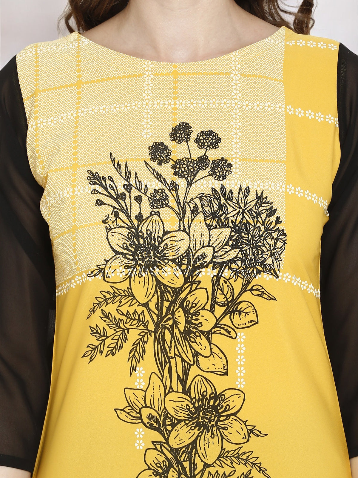 Yellow Floral Printed Straight Kurta