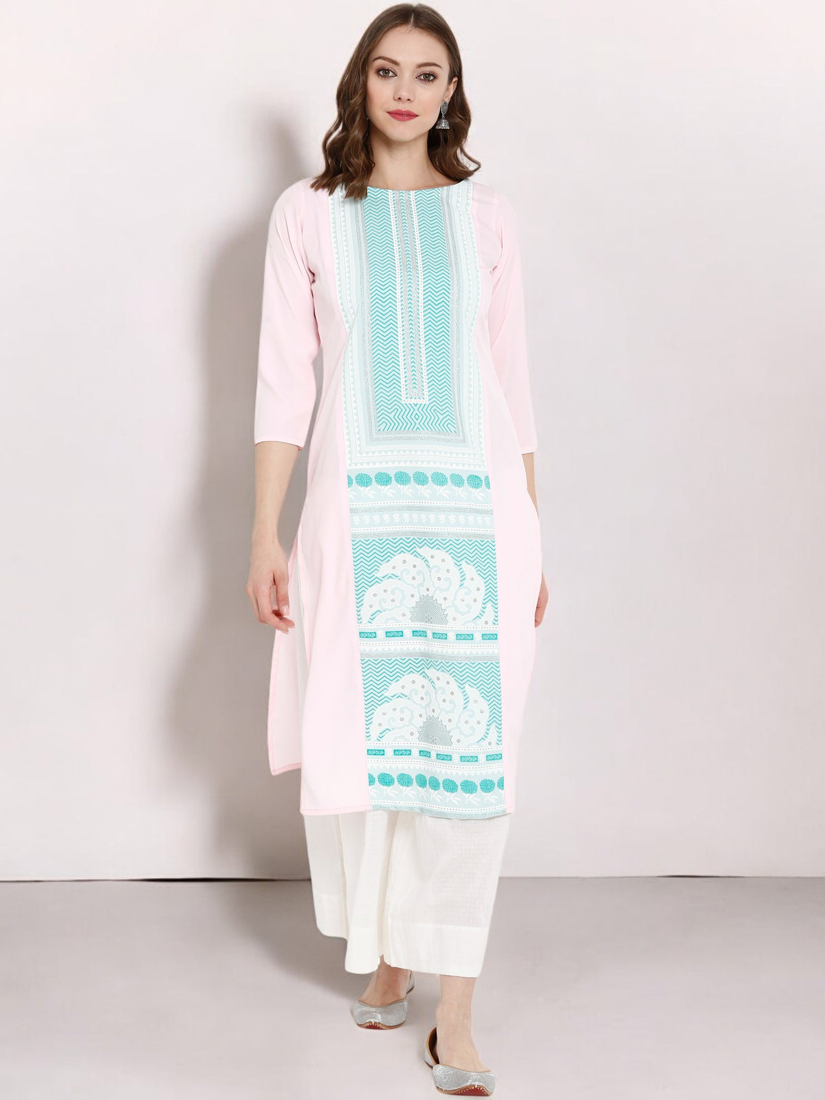 Pink Printed Straight Kurta