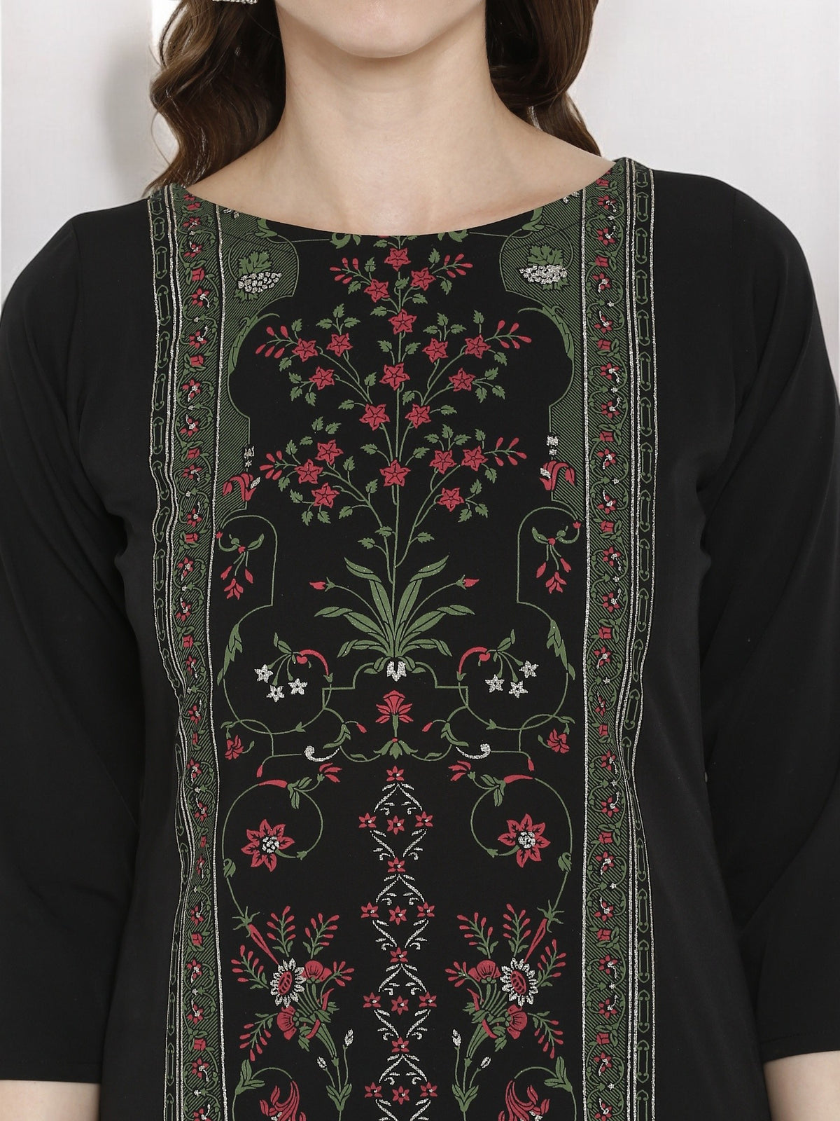 Black Printed Straight Kurta