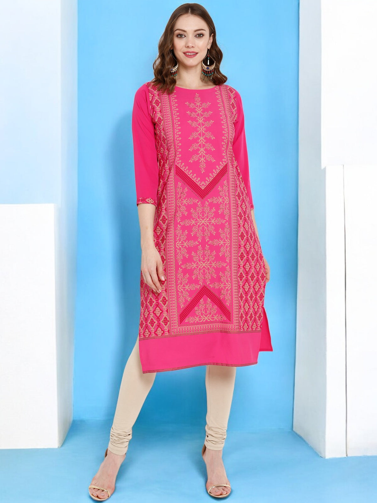 Pink Printed Straight Kurta