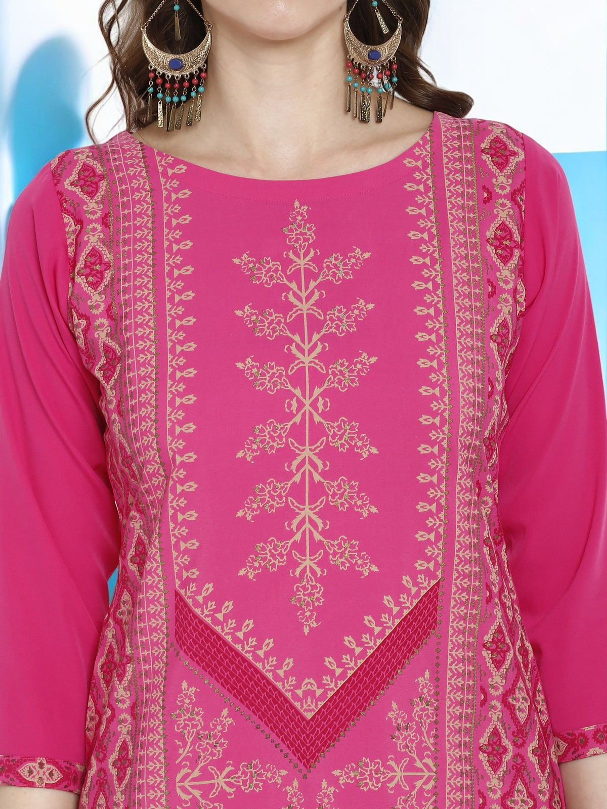 Pink Printed Straight Kurta