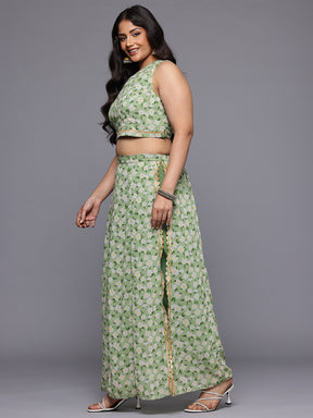 A PLUS BY AHALYAA Plus Size Floral Printed Top with Skirt and Attached Pant Co-Ord Set