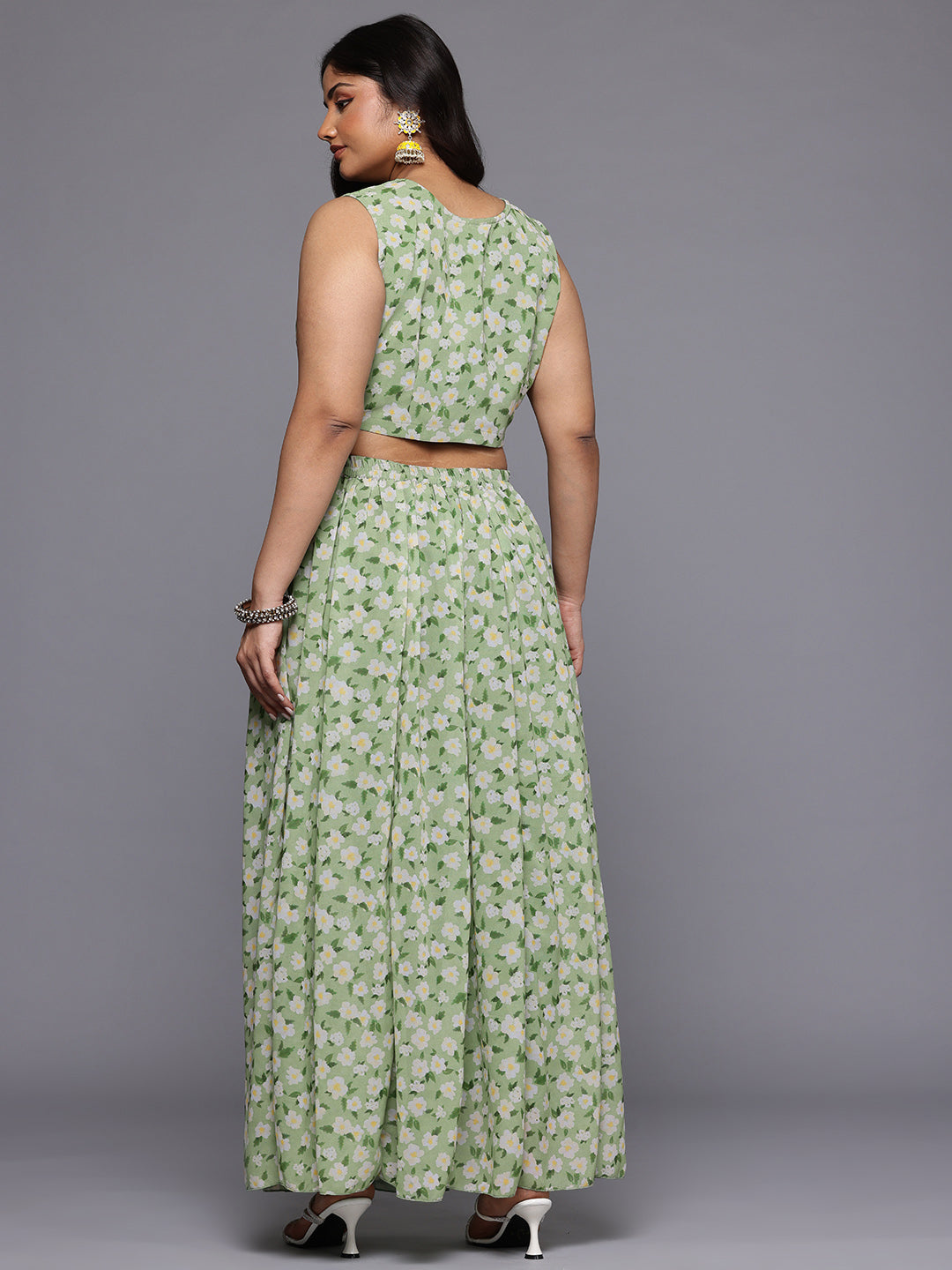 A PLUS BY AHALYAA Plus Size Floral Printed Top with Skirt and Attached Pant Co-Ord Set