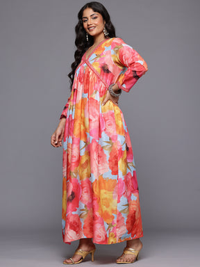 A PLUS BY AHALYAA Plus Size Floral Printed Maxi Empire Ethnic Dress