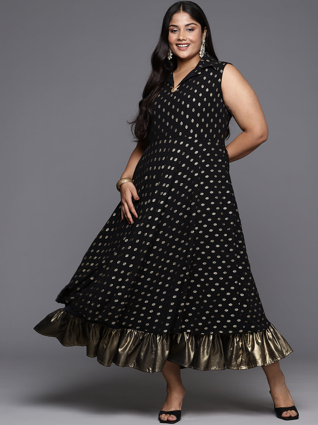 A PLUS BY AHALYAA Ethnic Motifs Printed A-Line Midi Dress