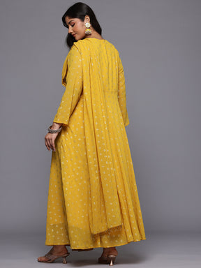 A PLUS BY AHALYAA Plus Size Ethnic Printed Maxi Ethnic Gown With Embellished Detail