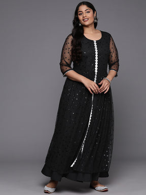 Women Plus Size Star Print Net A-Line Maxi Dress