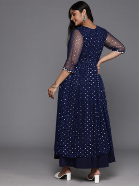 Plus Size Polka Dots Print A-Line Maxi Ethnic Dress