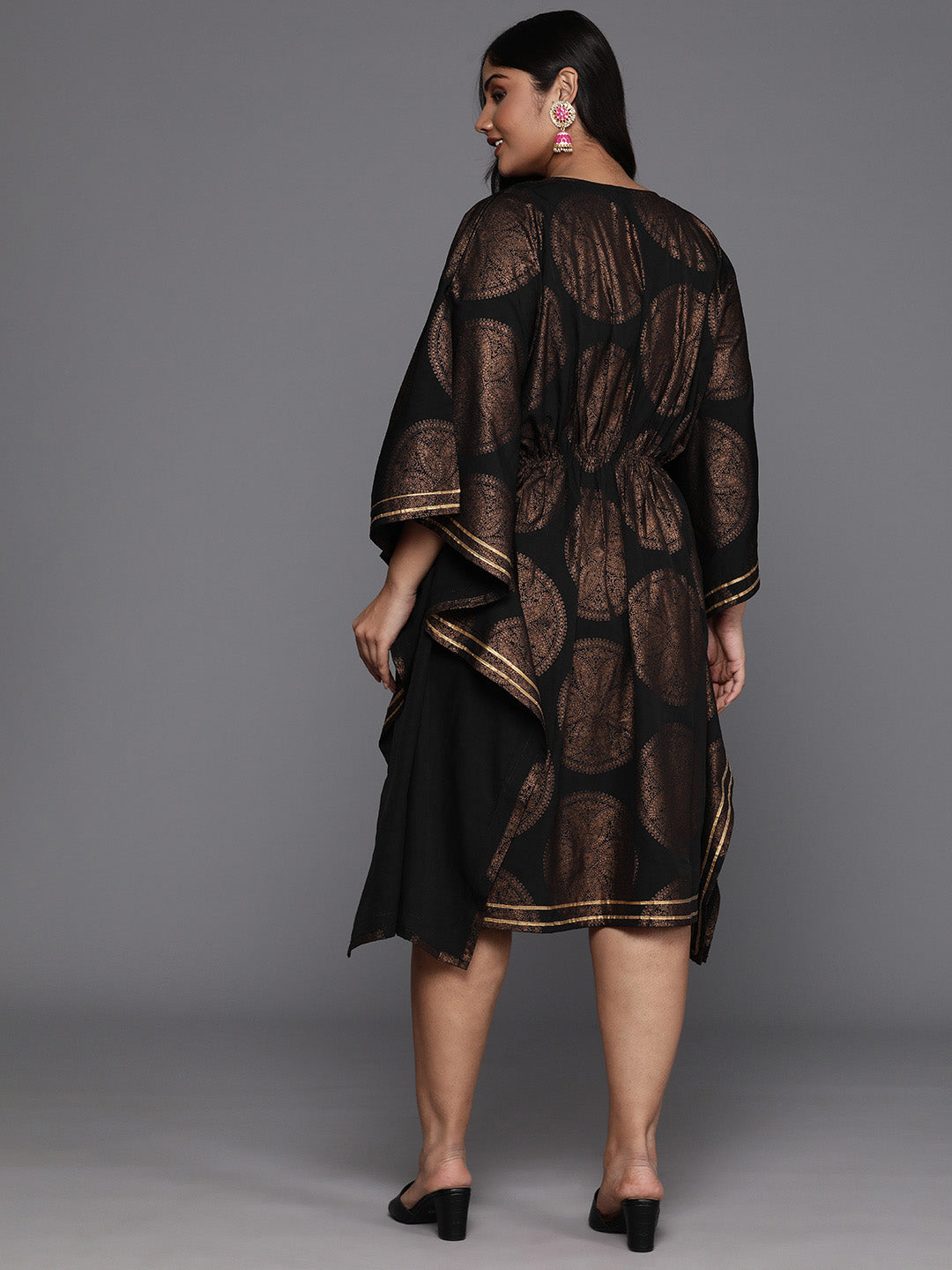 Plus Size Ethnic Print Flared Sleeves Kaftan Dress