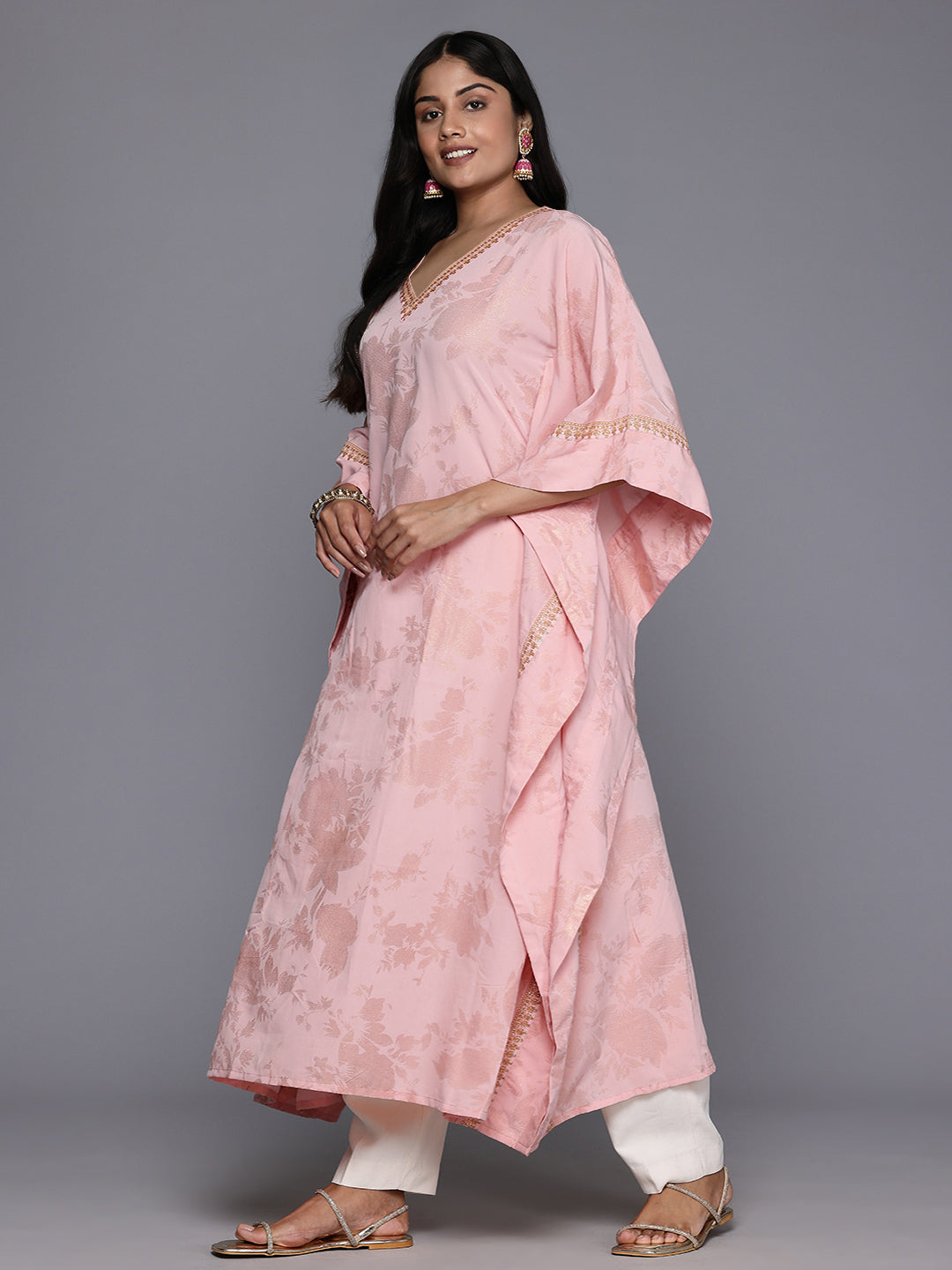 Plus Size Printed Flared Sleeves Floral Kaftan Kurta