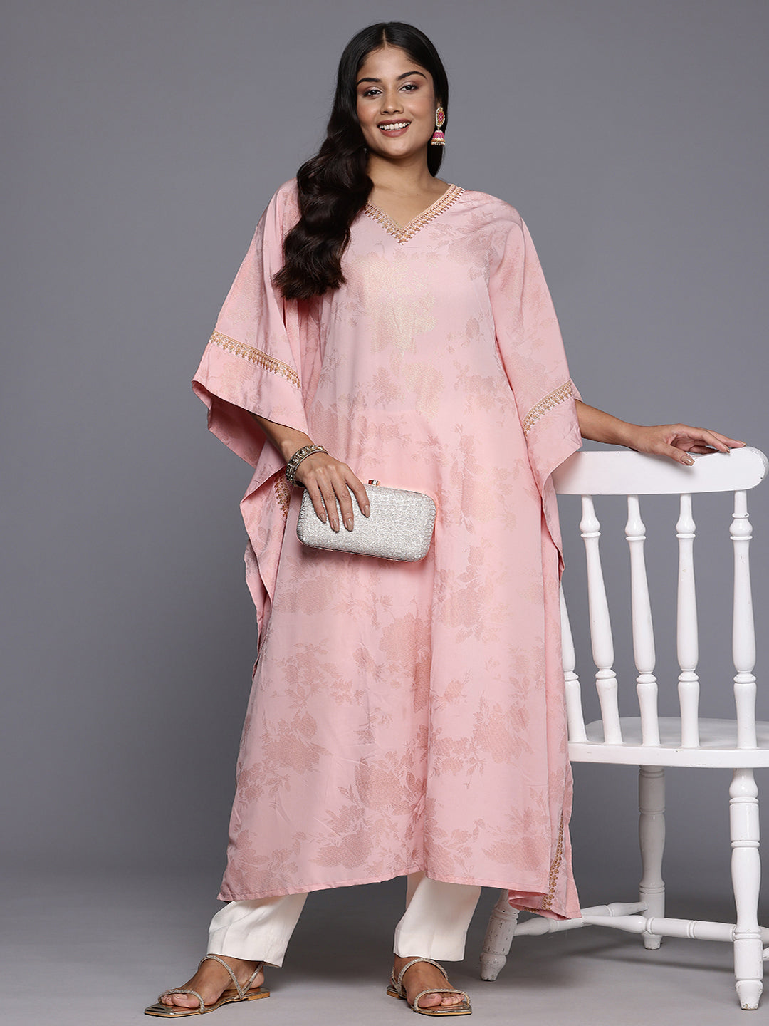 Plus Size Printed Flared Sleeves Floral Kaftan Kurta