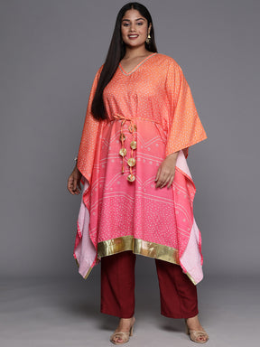 A PLUS BY AHALYAA Plus Size Bandhani Printed Flared Sleeves Gotta Patti Kaftan Kurta