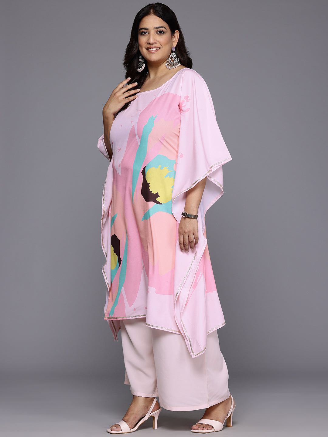 Plus Size Printed Gotta Patti Kurta With Palazzos