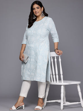 Plus Size Floral Printed Zari Pure Cotton Kurta