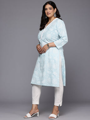 Plus Size Floral Printed Zari Pure Cotton Kurta