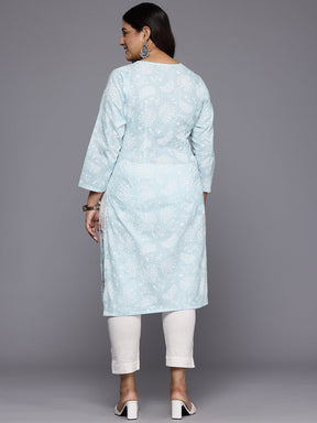 Plus Size Floral Printed Zari Pure Cotton Kurta