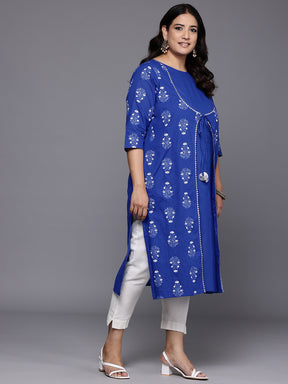 Plus Size Ethnic Motifs Printed Layered Gotta Patti Pure Cotton Kurta