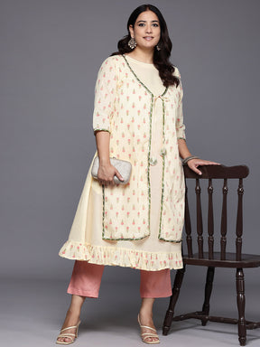 Plus Size Floral Printed Gotta Patti Pure Cotton Kurta