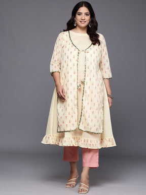 Plus Size Floral Printed Gotta Patti Pure Cotton Kurta