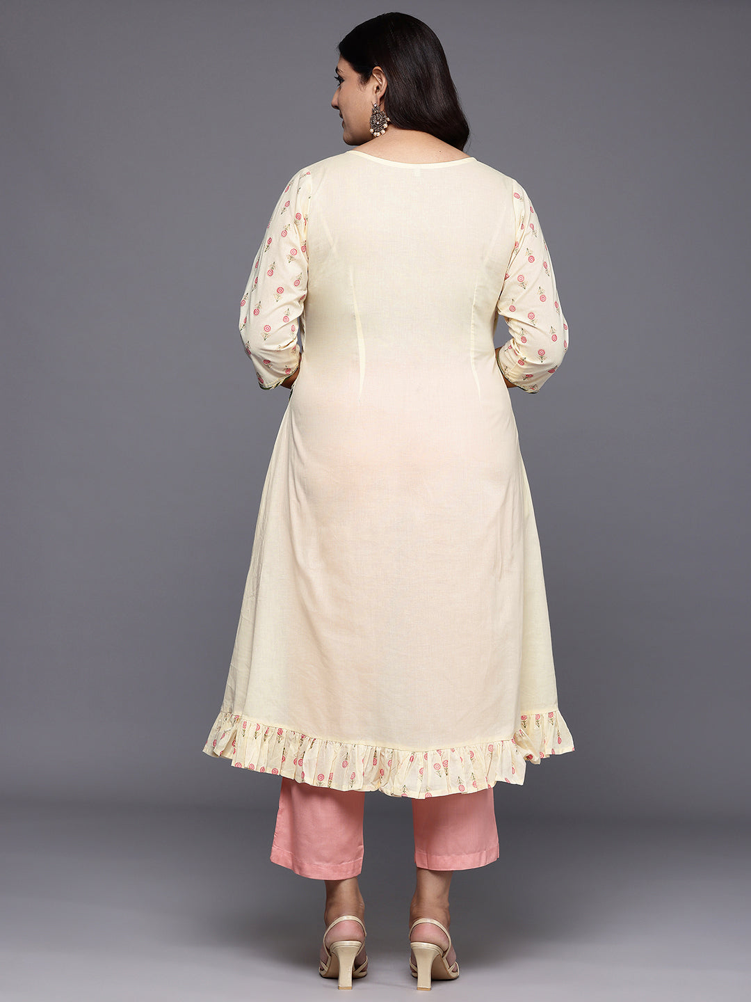 Plus Size Floral Printed Gotta Patti Pure Cotton Kurta