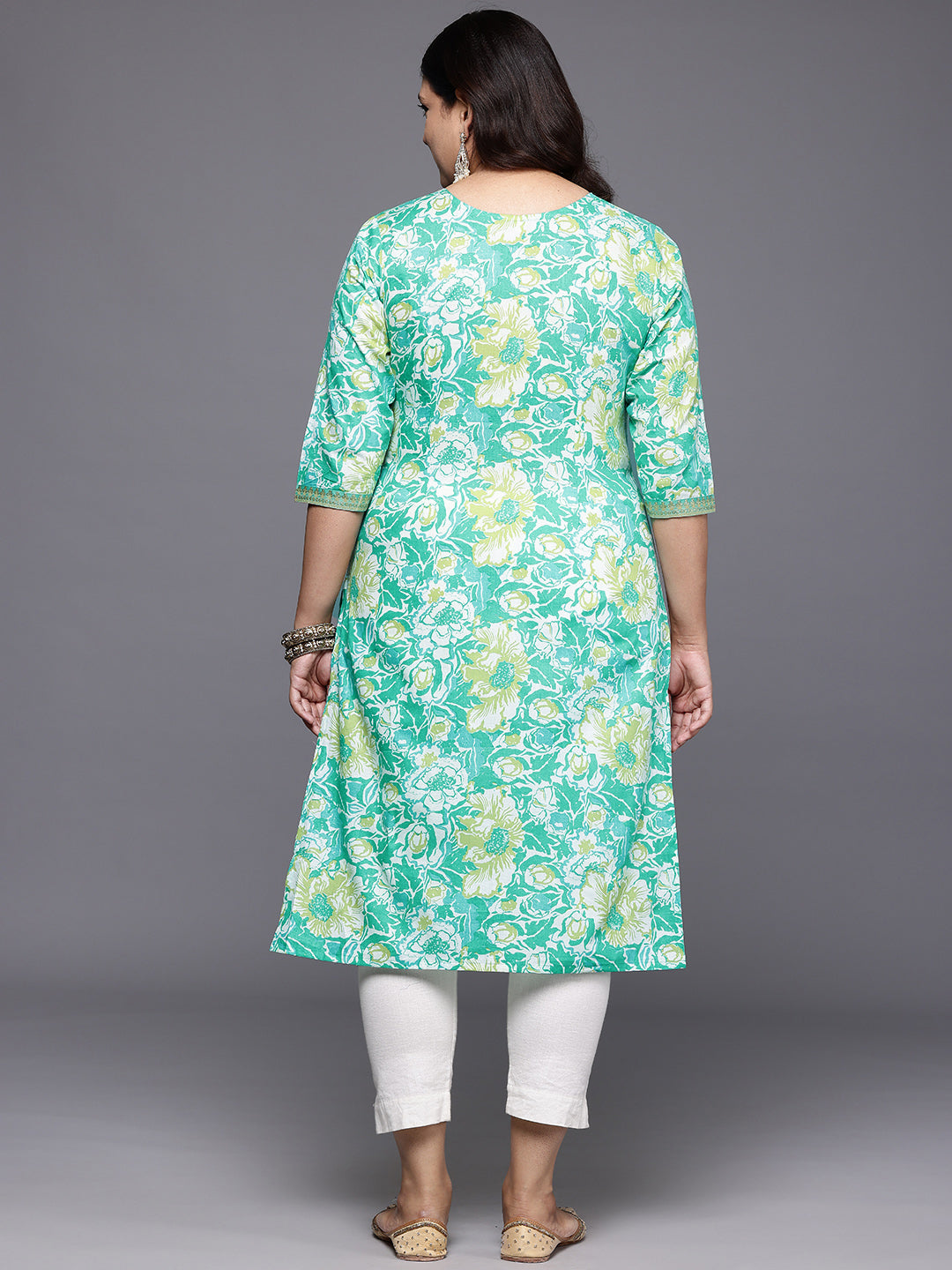 Plus Size Floral Printed Pure Cotton Kurta