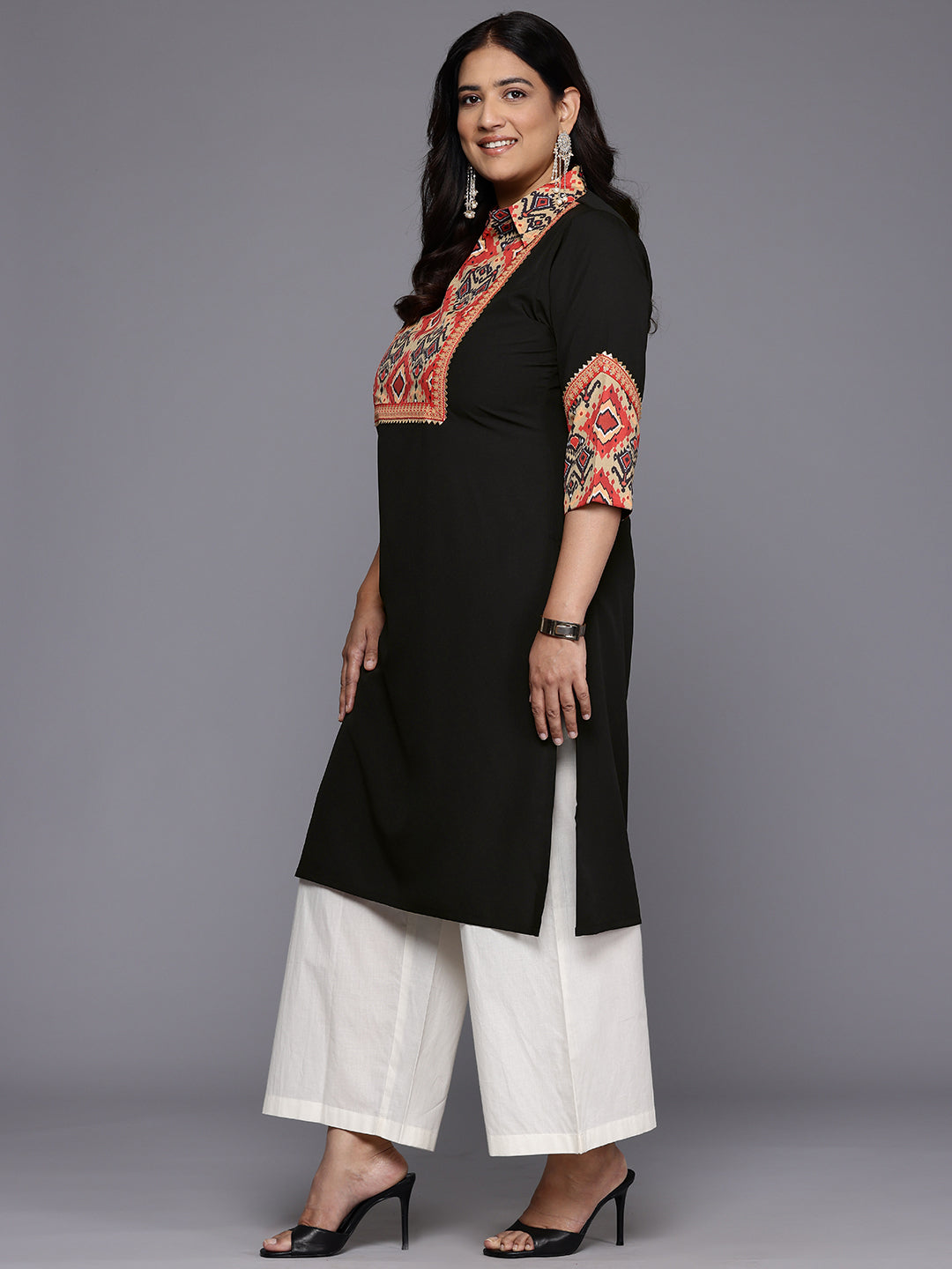 Plus Size Printed Gotta Patti Crepe Kurta