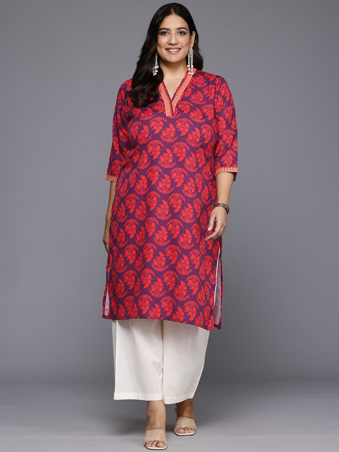 Plus Size Floral Printed Floral Crepe Kurta