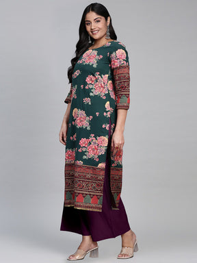 A PLUS BY AHALYAA Women Floral Printed Regular Sequinned Kurta with Palazzo & With Dupatta