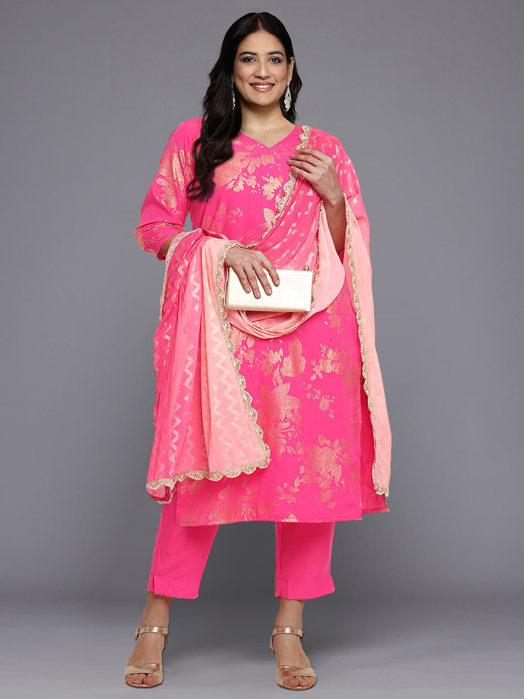 Women Floral Printed Regular Kurta with Trousers & With Dupatta