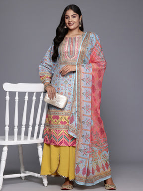 Women Floral Printed Regular Gotta Patti Kurta with Palazzos & With Dupatta