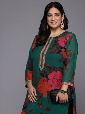 Plus Size Floral Printed Sequinned Georgette Kurta