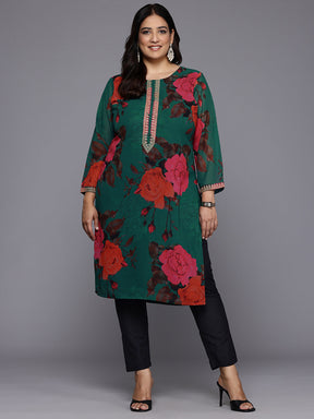 Plus Size Floral Printed Sequinned Georgette Kurta