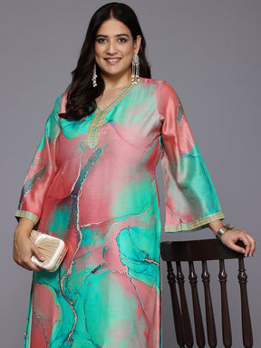 Plus Size Printed Flared Sleeves Chanderi Kurta