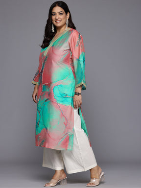 Plus Size Printed Flared Sleeves Chanderi Kurta