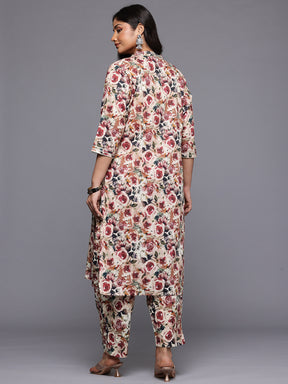 A PLUS BY AHALYAA Women Floral Printed Gotta Patti Pure Cotton Kurta with Trousers