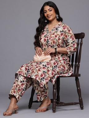 A PLUS BY AHALYAA Women Floral Printed Gotta Patti Pure Cotton Kurta with Trousers