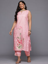 A PLUS BY AHALYAA Plus Size Floral Printed Panelled Gotta Patti Kurta with Trousers