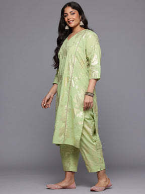 A PLUS BY AHALYAA Plus Size Floral Printed Panelled Pure Cotton Kurta Set & Dupatta