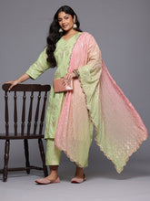 A PLUS BY AHALYAA Plus Size Floral Printed Panelled Pure Cotton Kurta Set & Dupatta