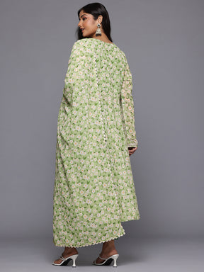 A PLUS BY AHALYAA Plus Size Floral Printed Gotta Patti Kurta with Trousers & With Dupatta