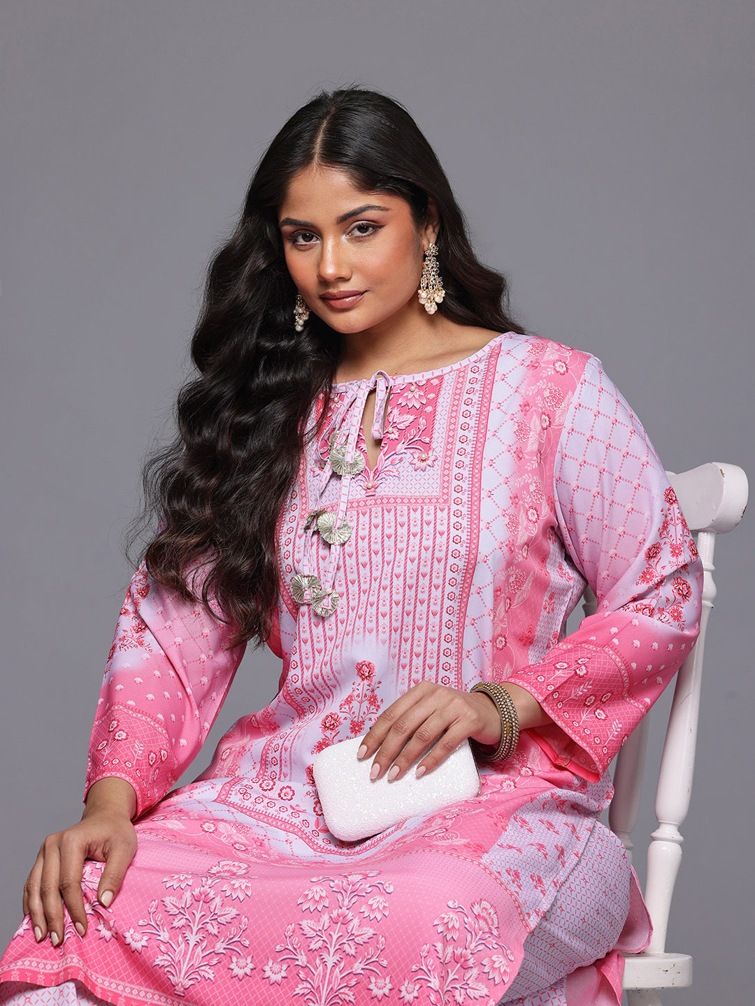 A PLUS BY AHALYAA Plus Size Floral Printed Gotta Patti Kurta with Palazzos