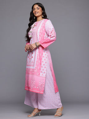 A PLUS BY AHALYAA Plus Size Floral Printed Gotta Patti Kurta with Palazzos