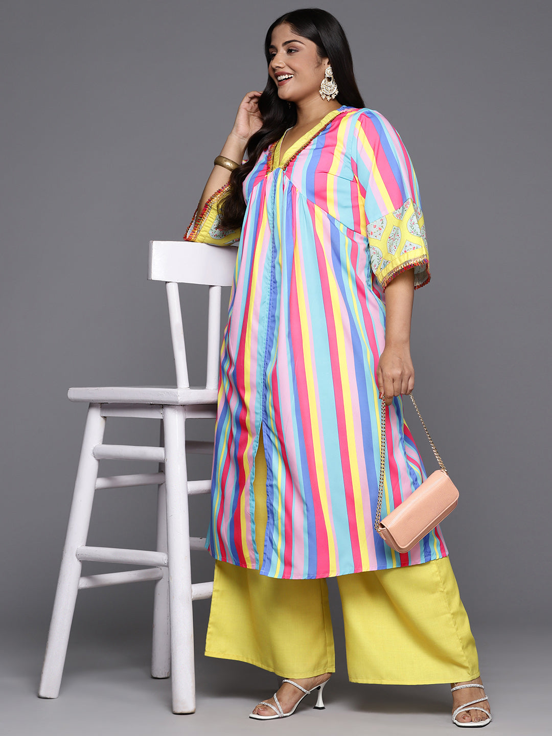 A PLUS BY AHALYAA Women Striped Regular Kurta with Palazzos