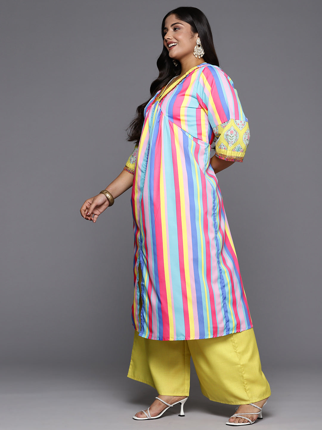 A PLUS BY AHALYAA Women Striped Regular Kurta with Palazzos