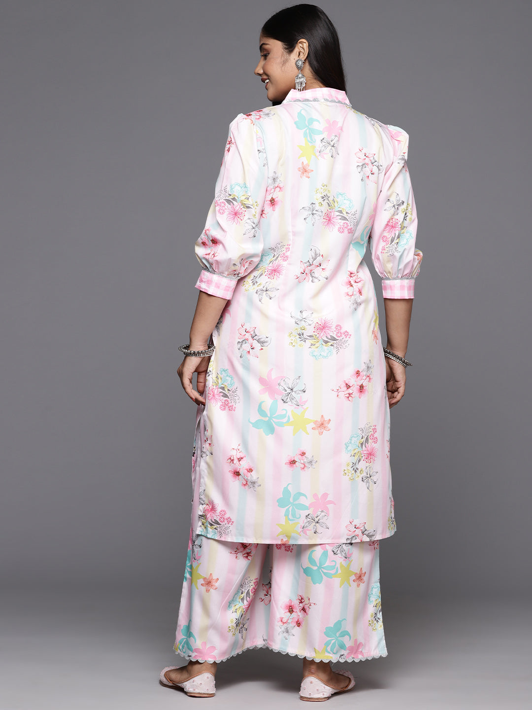 A PLUS BY AHALYAA Women Floral Printed Regular Gotta Patti Kurta with Palazzos