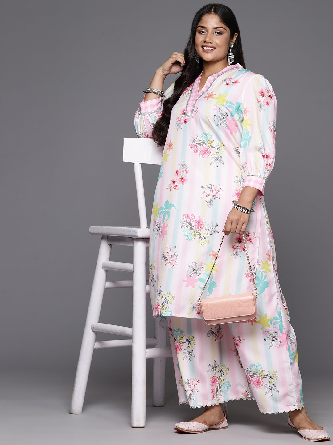 A PLUS BY AHALYAA Women Floral Printed Regular Gotta Patti Kurta with Palazzos