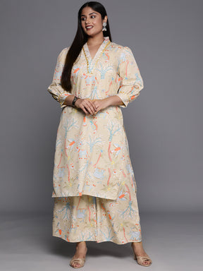 A PLUS BY AHALYAA Women Plus Size Printed Regular Gotta Patti Kurta with Palazzos