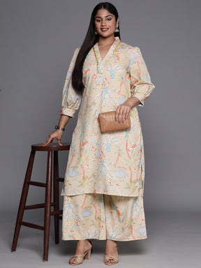 A PLUS BY AHALYAA Women Plus Size Printed Regular Gotta Patti Kurta with Palazzos