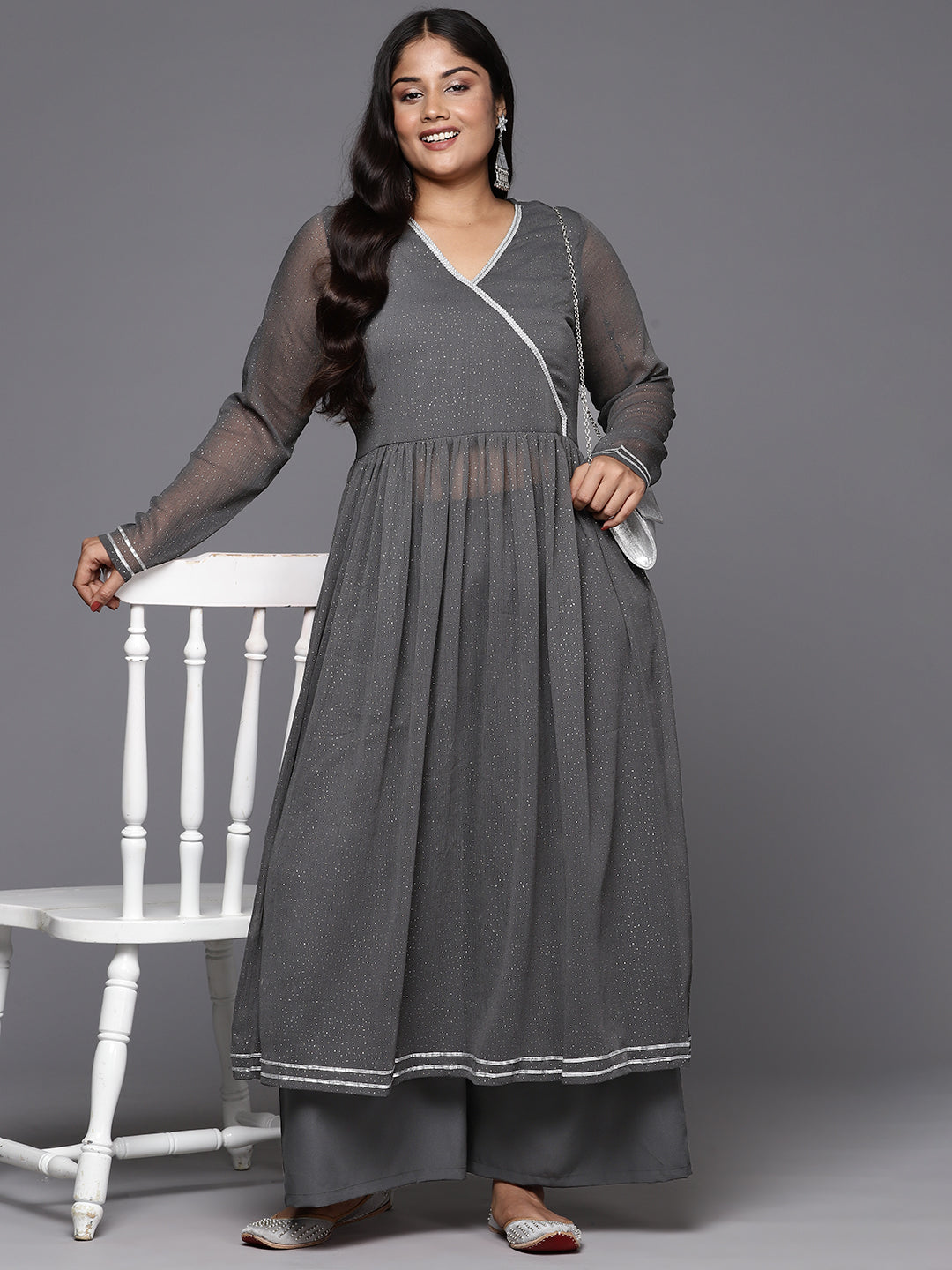 A PLUS BY AHALYAA Women Printed Angrakha Kurta with Palazzos